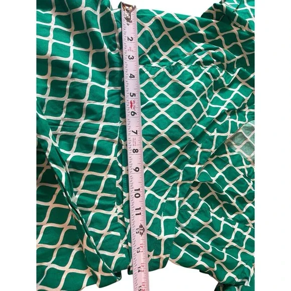 Boden Green White Geometric Lara Wrap Tea Picnic Short Sleeve Dress 8L - Picture 12 of 16